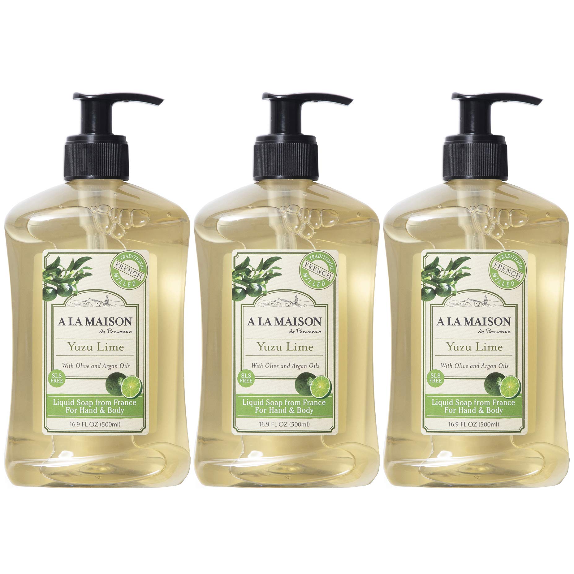A LA MAISON Liquid Soap, Yuzu Lime - Uses: Hand and Body, Triple Milled, Essential Oils, Biodegradable, Plant Based, Vegan, Cruelty-Free, Alcohol & Paraben Free (16.9 oz, 3 Pack)