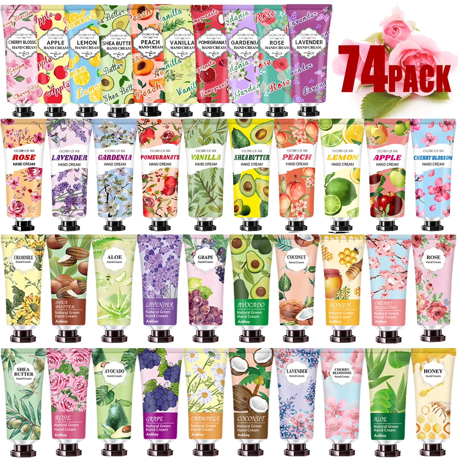 74 PACK Hand Cream Mothers Day Gifts for Mom,Plant Fragrance Hand Cream For Women and Girls,Moisturizing Hand Lotion For Dry Hands,Travel Size Mini Lotion Perfect for Mother's Day Gifts in Bulk